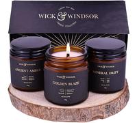 Wick & Windsor | Scented Candle Gift Set | Origins Collection | 3 Luxury Soy Wax Candles | Wooden Wick | 3×100g | Amber, Black Pepper & Sea Salt | Gift for Him - Birthday, Christmas & Father's Day
