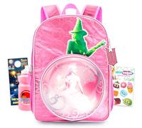 Wicked Backpack for Girls School Bundle w/ 16in Bookbag + More | Large Durable Glinda Elphaba School Bag w/ Front Zip Pocket Plus Water Bottle, Tattoos, More - Wicked School Supplies