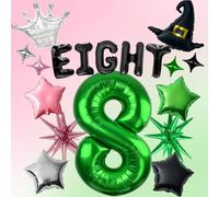 Wicked Balloon Set, 18Pcs Witch Party Decorations, 40" Large Emerald Number 8 Balloons for Magic Witch Theme Birthday Party Celebrations Supplies