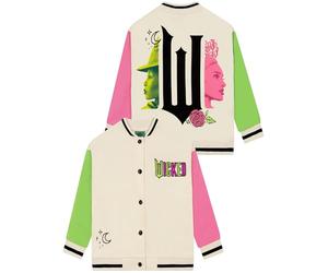 Wicked Baseball Jacket, Glinda And Elphaba Varsity Girls Jacket, Cotton Girls’ Jackets, Cream 4-5 Years
