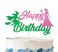 Wicked Birthday Cake Topper - Glitter Wicked Birthday Party Decorations for Pink and Green Princess Party Supplies