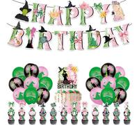 Wicked Birthday Decorations Set, Elphaba Glinda Wicked Theme Party Supplies, Magic Witch Decorations Include Happy Birthday Banner, Wicked Balloons, Wicked Cake Topper Sign