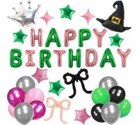 Wicked Birthday Party Decoration Set 37Pcs Decor Set Includes Crown and Wizard Hat Foil Balloons, Metallic Star Bow Balloon Birthday Banner Party Decorations