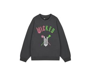 Wicked Broom & Wands Womens Dark Grey Sweatshirt | Classic Crew Neck Apparel | Long Sleeve Casual Top for Movie Fans Logo Merchandise