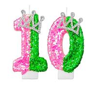 Wicked Cake Topper Set - Glitter Witch Number 10 Birthday Candle - Pink Green Silver Wax Cake Decoration - Witch Themed Birthday Party Supplies