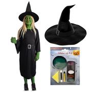 Wicked Costume Kids - Girls Wicked Character 2 Witch of The West World Book Day Fancy Dress Includes Black Dress, Witch Hat & Green Facepaint UK, 7-9 Years