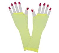 Wicked Costumes 80's Long Net Fingerless Gloves - Neon Yellow - Fancy Dress Accessory