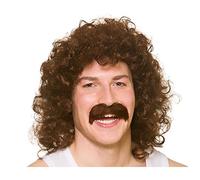 Wicked Costumes Adult 80's Brown Perm with Tash Fancy Dress Wig