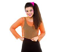 Wicked Costumes Adult 80's Neon Orange Fishnet Long Sleeved Top (One Size UK 6-10)
