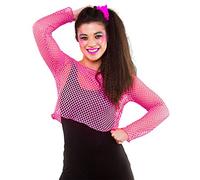 Wicked Costumes Top 80's Neon Pink Fishnet Long-Sleeved One Size UK 6-10