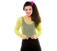 Wicked Costumes Adult 80's Neon Yellow Fishnet Long Sleeved Top (One Size UK 6-10)