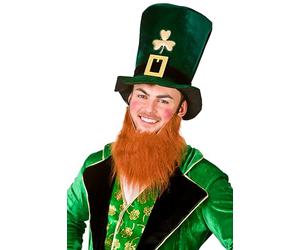 Wicked Costumes Adult Deluxe St Patricks Irish Leprechaun Top Hat with Beard Fancy Dress Hat Accessory