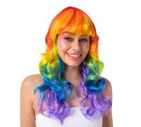 Wicked Costumes Adult Ladies Rainbow Multicoloured Long Curly Wig with Fringe