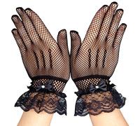 Wicked Costumes Adult Ladies Short Fishnet Gloves with Lace and Diamantes Fancy Dress Accessory