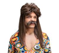 Wicked Costumes Adult Mens 70s Hippie Guy Long Brown Fancy Dress Wig