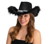 Wicked Costumes Adult Texan Cowboy Hat Fancy Dress Party Accessory (Black Sequin and Feather)