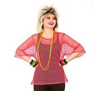 Wicked Costumes Adult Unisex 80's Mesh Top (Neon Pink) - Plus Size (UK 12-16)