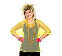 Wicked Costumes Adult Unisex 80's Mesh Top (Neon Yellow) - Plus Size (UK 12-16)