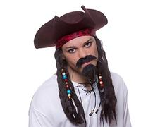 Wicked Costumes Adult Unisex Super Deluxe Brown Pirate Hat with attached Braids & Beads Fancy Dress Accessory
