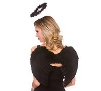 Wicked Costumes Adult Unsiex Black Feather Wings & Halo on Headband Set Halloween/Christmas Fancy Dress Accessory