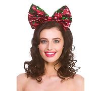 Wicked Costumes Adult Xmas Green/Red Flip Sequin Bow on Headband Christmas Fancy Dress Accessory