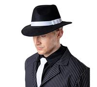 Wicked Costumes Black Gangster Hat with White Band Adult Fancy Dress Accessory