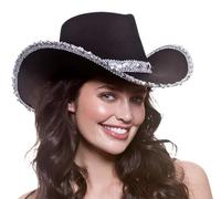 Wicked Costumes Black Sequin Cowboy Hat for Adults - Western Texan Fancy Dress Party Hat for Festivals, Hen Nights, Cowboy & Cowgirl Costume Accessory
