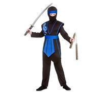 Wicked Costumes Boys Samurai Ninja Outfit - Black & Blue Martial Arts Fancy Dress for World Book Day & Halloween - Large (8-10 Years)