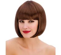 Womens Diva Short Brown Wig With Fringe Halloween