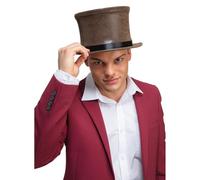 Wicked Costumes Brown Suede Top Hat with Collapse and Pop Up feature - Fancy Dress Accessory