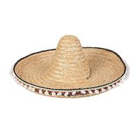 Wicked Costumes Deluxe Mexican Sombrero Hat with Pom Poms Fancy Dress Accessory - Straw Style Party Hat (Ages 14+)