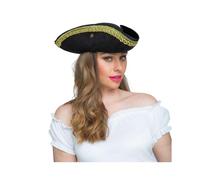 Wicked Costumes Deluxe Pirate Hat Fancy Dress Accessory - Black Captain Tricorn Hat with Gold Trim for Parties & Events