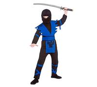 Wicked Costumes Kids Ninja Assassin Fancy Dress Costume - Black/Blue - Small (3-4 Years)