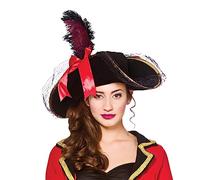 Wicked Costumes Ladies Deluxe Caribbean Pirate Hat with Feather Fancy Dress Accessory