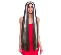 Wicked Costumes Ladies Long 39" Black Wig with Silver Streak Halloween Fancy Dress Accessory