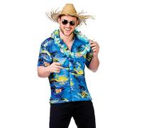 Wicked Costumes Mens Blue Palm Tree Hawaiian Shirt - Fancy Dress Costume - X-Large