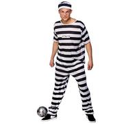 Adult Mens Prison Break Convict Fancy Dress Costume (Large) Black/White