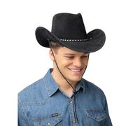 Wicked Costumes Texas Suede Cowboy Hat with Star Studded Band Western Fancy Dress Accessory - Black
