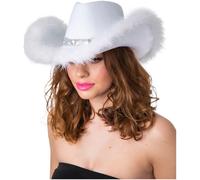 Texan Cowgirl Hat Sequins Feathers Hen Night Fancy Dress - White
