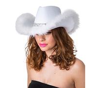 Texan Cowgirl Hat Sequins Feathers Hen Night Fancy Dress - White