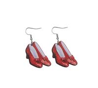 Wicked Cute Pair of Ruby Slippers Drop and Dangle Earrings with Glitter Outline for Oz Costumes