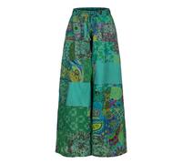 Wicked Dragon Waterlily Wide Leg Patchwork Trousers with Pockets (Petrol Green, XXL)
