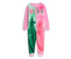 Wicked Elphaba Glinda Girls Pink Microfleece Zip-Up Onesie | Long Sleeve Sleepwear & Loungewear | Crew Neck Character Nightwear for Kids Merch