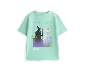 Wicked Elphaba & Glinda Mint Green Short Sleeve Graphic Tee | Girls Crew Neck Top with Decorative Border Frame & Gradient Graphic Merch