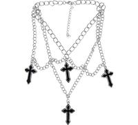 Wicked Evil Nun Multi Chain Gothic Cross Halloween Fancy Dress Necklace