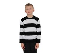 Wicked Fun® Boys Red and White Green Black Stripes Long Sleeves Girls Knitted Jumper Kids Halloween Fancy Parties Sweat Shirt Top (Black & White, 11-12 Years)