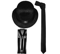 Wicked Fun® Laurel & Hardy Vintage Black Bowler Hat Satin Tie Fancy Dress Accessories 3 PCs Set