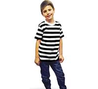 Wicked Fun New Angies Children’s Kids Unisex Black White Striped T-Shirt Stripes Casual Summer Top (Age 11-12 Years)