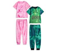 Wicked Girls Pyjama Set Pack of 2 | Kids Pink & Green Glinda & Elphaba Character Graphic Print Short Sleeve Top & Long Leg PJ Bottoms | Childrens Witch Wicked Logo Nightwear | Movie Merchandise Gift