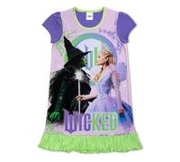 WICKED Girls Nightdress - Official Elphaba & Glinda Short-Sleeve Nightie with Ruffle Hem, Soft-Touch Night Shirt Sleepwear, Ages 7-13 Years (9-10 Years) Lilac